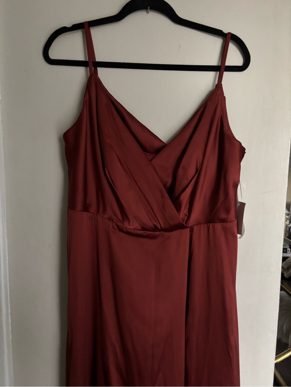 New Satin Bridesmaid Cinnamon Spaghetti Strap A-Line Dress, Celebrate by DB
